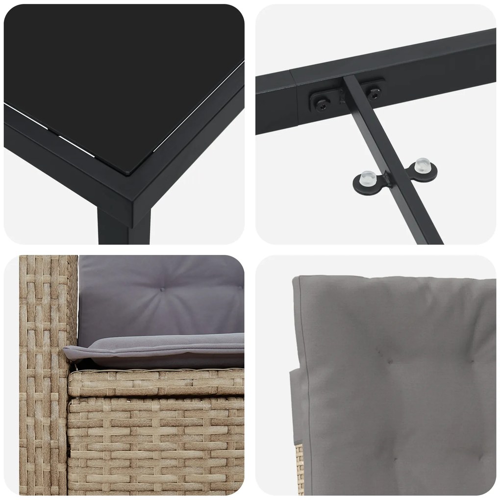 Conjunto de Jantar de Jardim com Almofadas em Rattan Sintético Bege