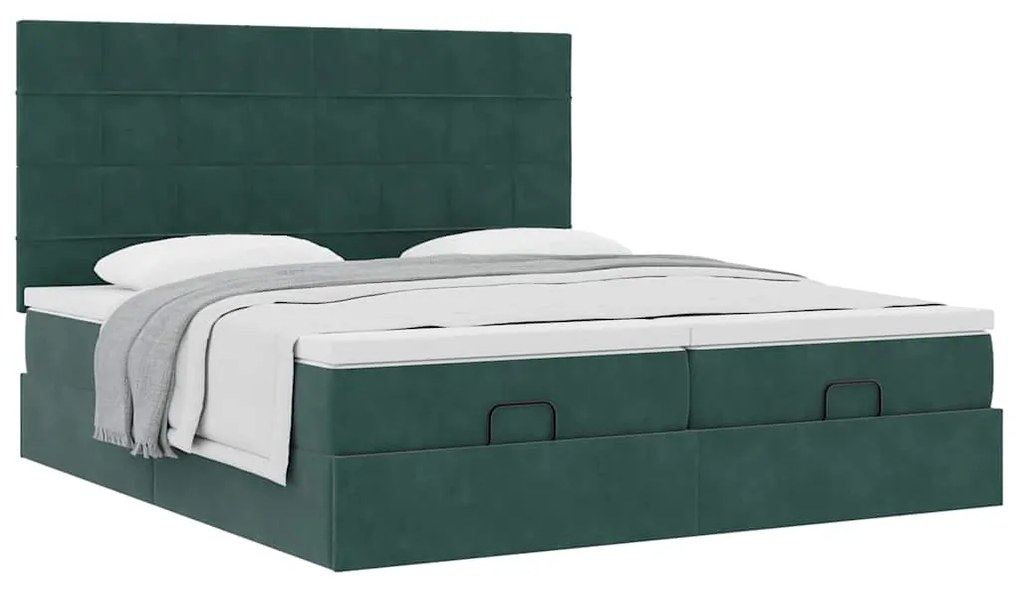 Estrutura de cama otomana com colchão verde escuro veludo
