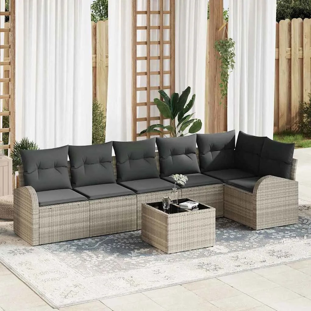 vidaXL Conjunto de Sofá de Jardim 7 pcs Cinzento-claro vime PE