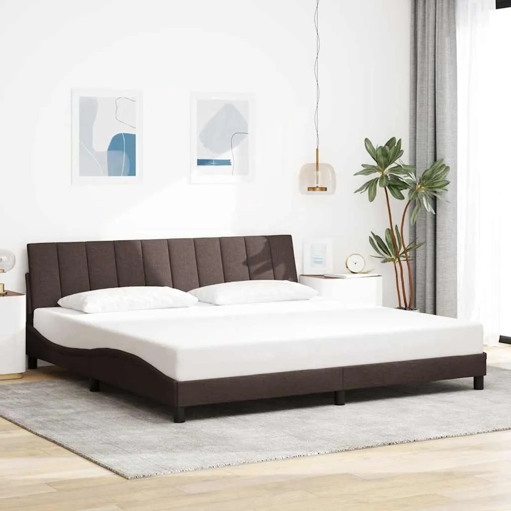 Estrutura de cama sem colchão 200x200 cm tecido castanho-escuro