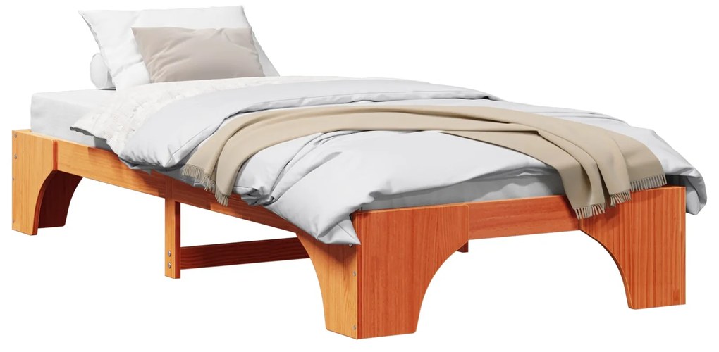 Estrutura de Cama Castanho Encerado Madeira Sólida Solteiro