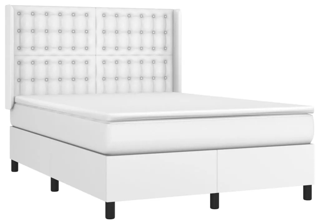 Cama com molas/colchão 140x200 cm couro artificial branco