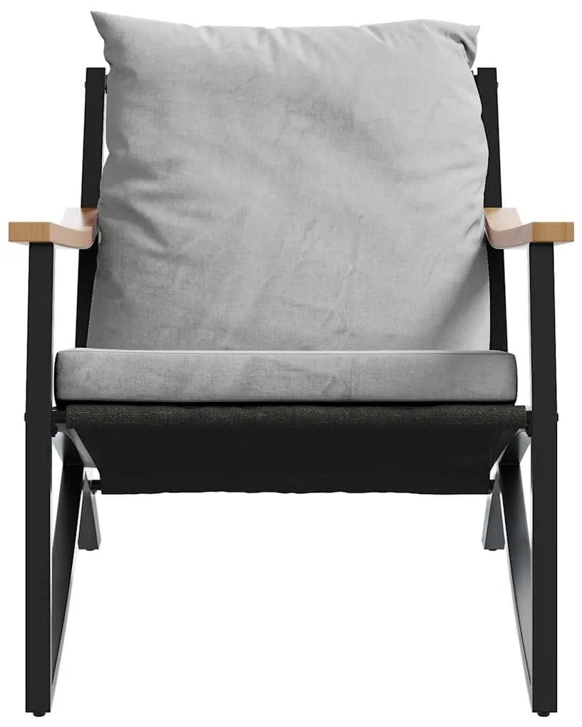 3 pcs conjunto mobiliário de varanda com almofadões aço preto