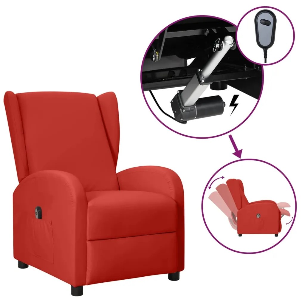 vidaXL Poltrona reclinável elétrica couro artificial vermelho tinto