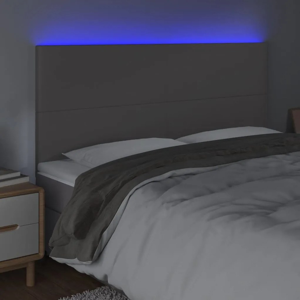 Cabeceira cama c/ LED 180x5x118/88cm couro artificial cinzento