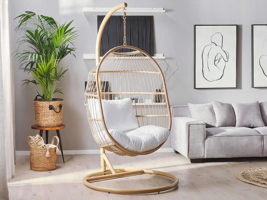 Cadeira suspensa em rattan creme com suporte ALBA Beliani