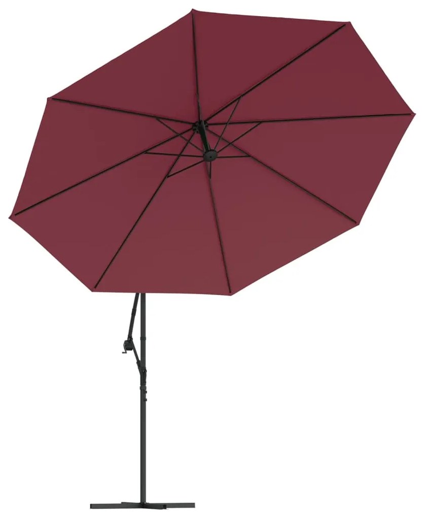 Guarda-sol cantilever de jardim c/ poste alumínio 350 cm bordô
