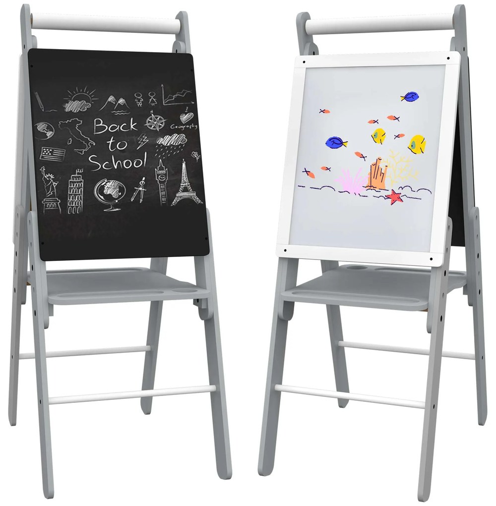 AIYAPLAY Cavalete Infantil Quadro Branco Preto Ajustável Criatividade 40x56x107/112/117 cm Cinza para Crianças Divertido