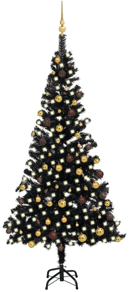 vidaXL Árvore Natal artificial pré-iluminada c/ bolas PVC preto