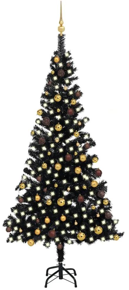 Árvore de Natal artificial c/ luzes LED e bolas 210 cm PVC preto