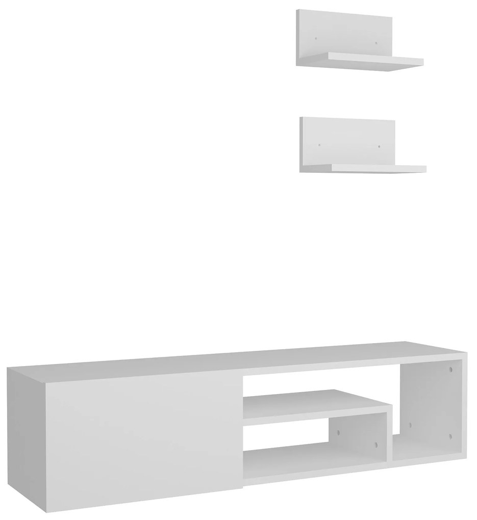 Móvel de TV "Zeplin" com Prateleiras de Parede – Branco - 120x29.6x29.