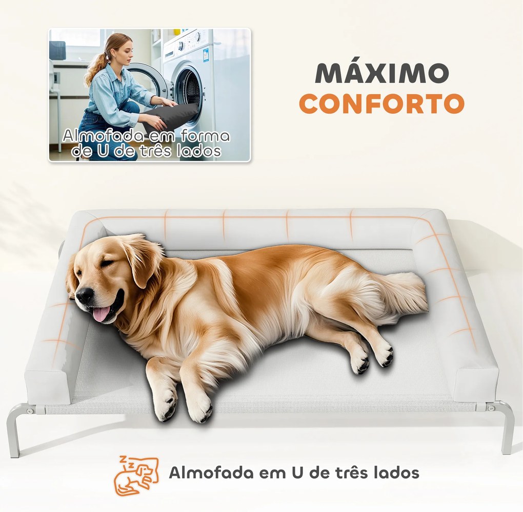 Cama Elevada para Cães com Latertais Amovíveis Cama Elevada para Cães Grandes Portátil com Malha Respirável 130x90x30 cm Cinza Claro