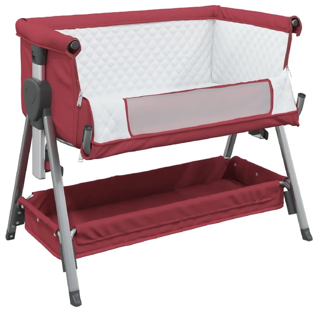 Cama de bebé com colchão tecido de linho vermelho