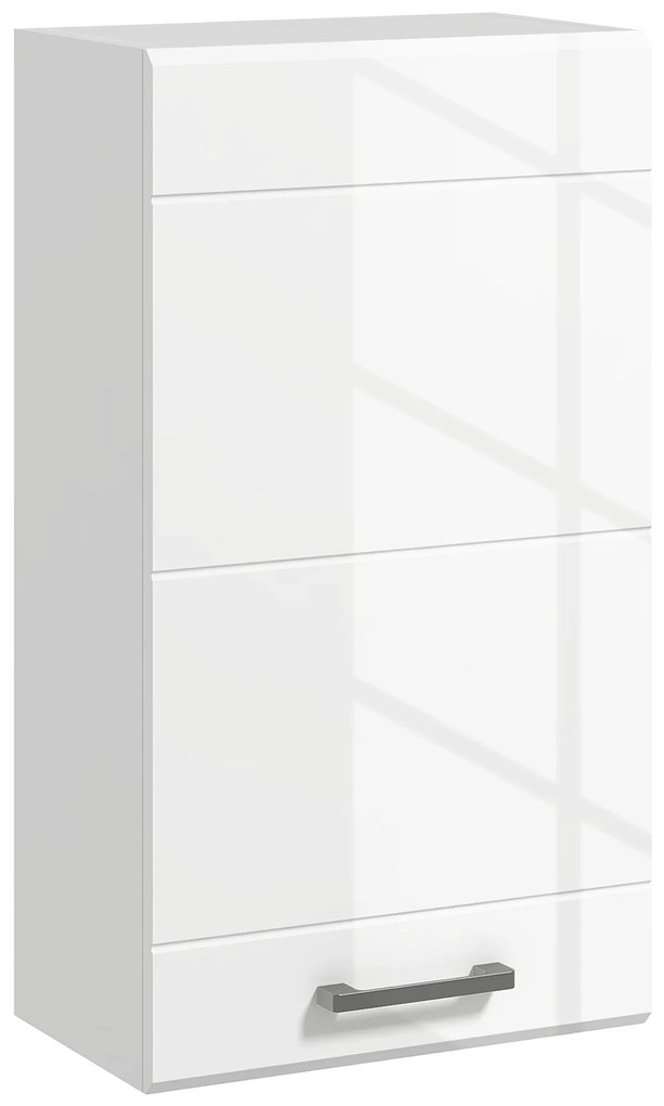 Kleankin Armário de Parede para Banheiro 1 Porta com Prateleira Ajustável em Altura 3 Níveis 37x22,5x70 cm Branco Alto Brilhante | Aosom Portugal