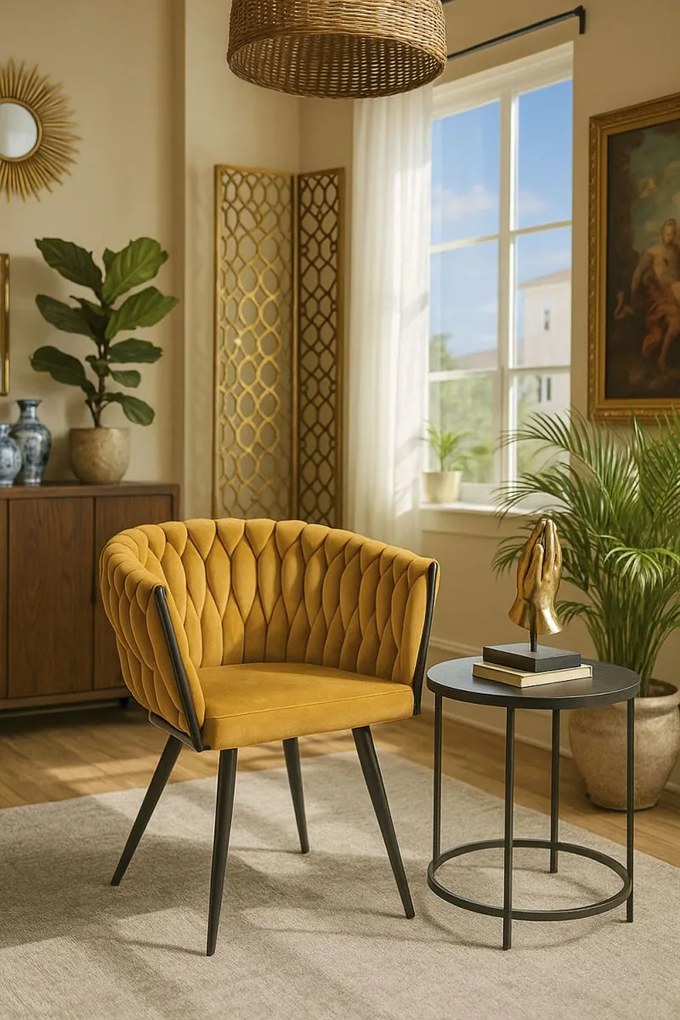 Cadeira Widny Black Veludo - Mostarda