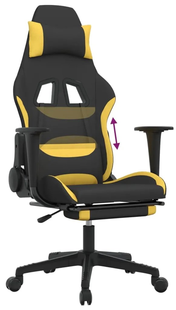 Cadeira de gaming com apoio para os pés tecido preto e amarelo