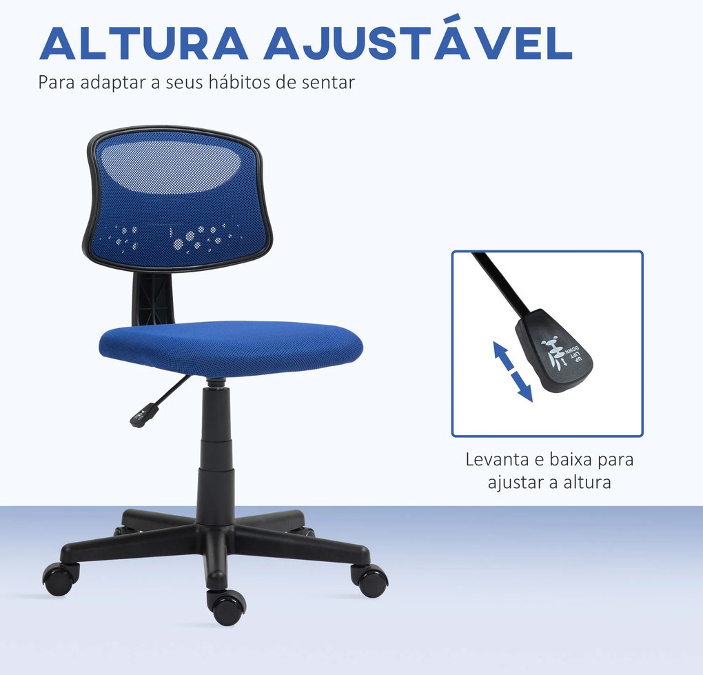 Cadeira de Escritório sem Apoio para os Braços com Encosto de Malha Respirável Altura Ajustável 43x48x78-88 cm Azul