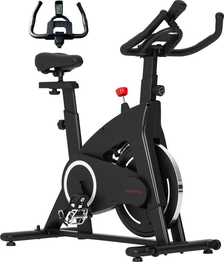 Bicicleta Estática Bicicleta Fitness com Volante de Inércia de 15 kg Ecrã LED Guiador e Assento Ajustável 108x53x111 cm Preto