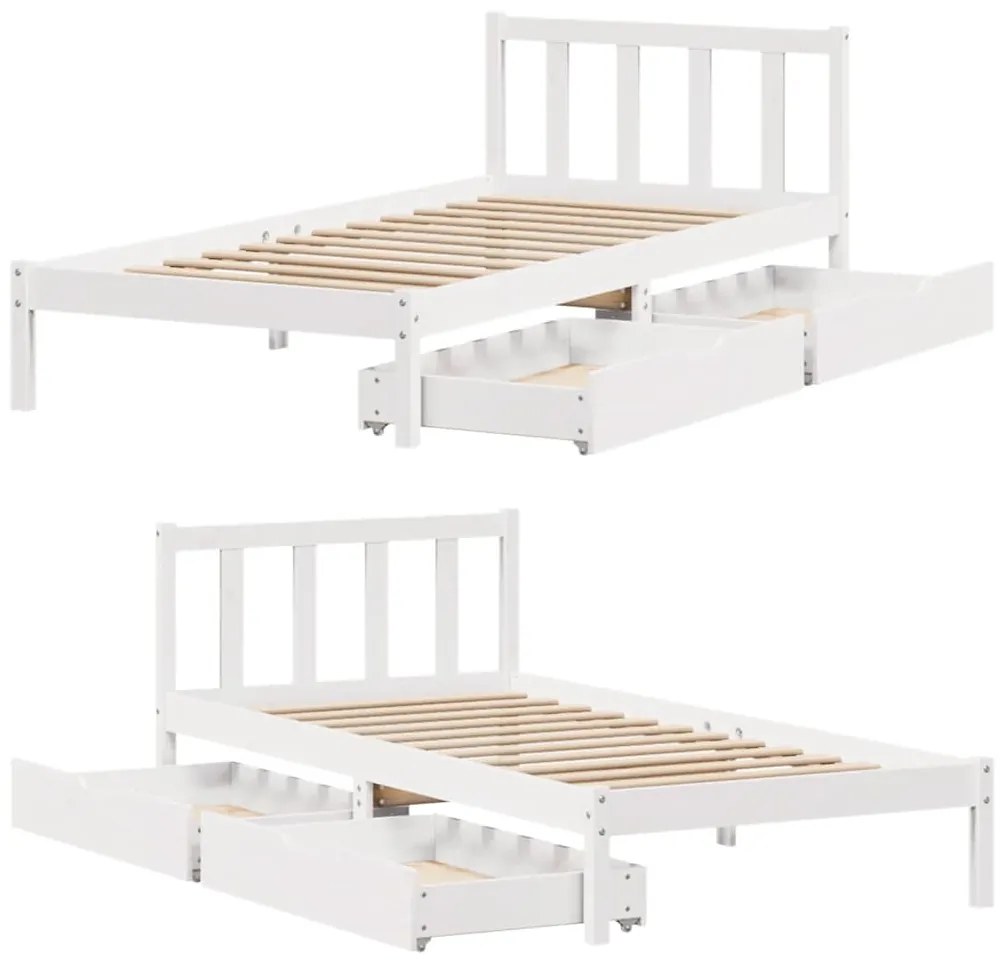 Cama sem colchão 100x200 cm madeira de pinho maciça branco