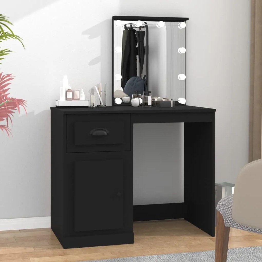 816769 vidaXL Toucador com luz LED 90x50x132,5 cm derivados de madeira preto