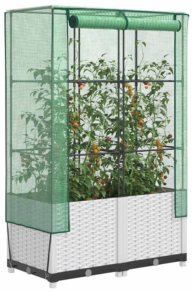 vidaXL Canteiro elevado com cobertura de estufa aspeto de vime