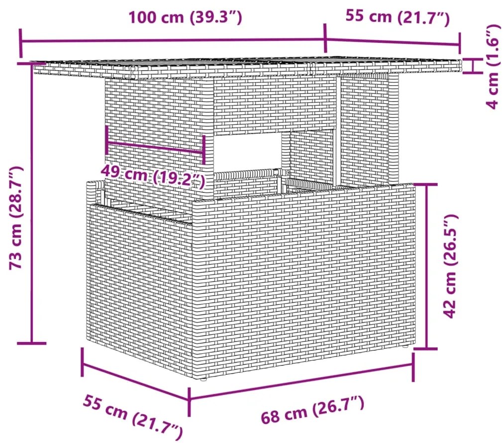 2 pcs conj. sofás p/ jardim c/ almofadões vime PE e vidro preto