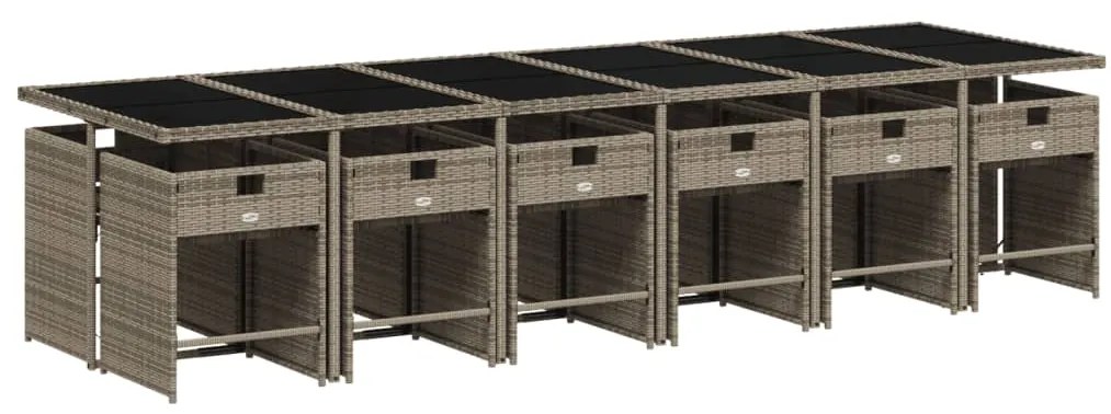 13 pcs conjunto jantar p/ jardim c/ almofadões vime PE cinzento