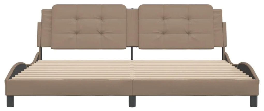 Estrutura cama cabeceira 200x200 cm couro artificial cappuccino