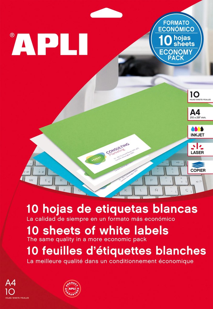 Etiquetas Autocolantes 70x25,4mm 10 Folhas Apli