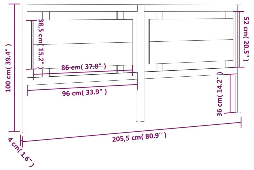 Cabeceira de cama 125,5x4x100 cm pinho maciço cinzento