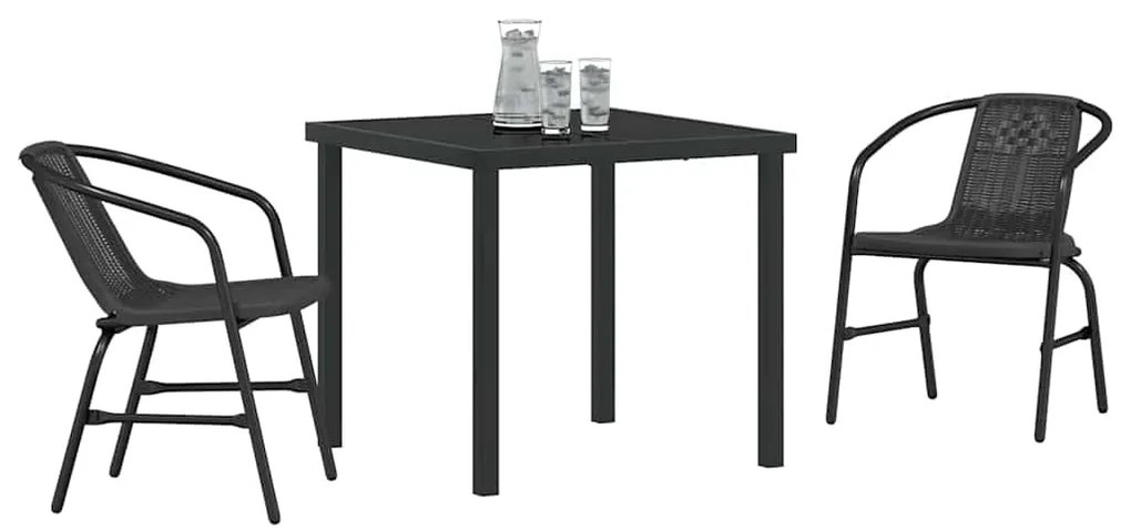 Conjunto de Jantar de Jardim 3 Peças em Rattan Polipropileno Preto