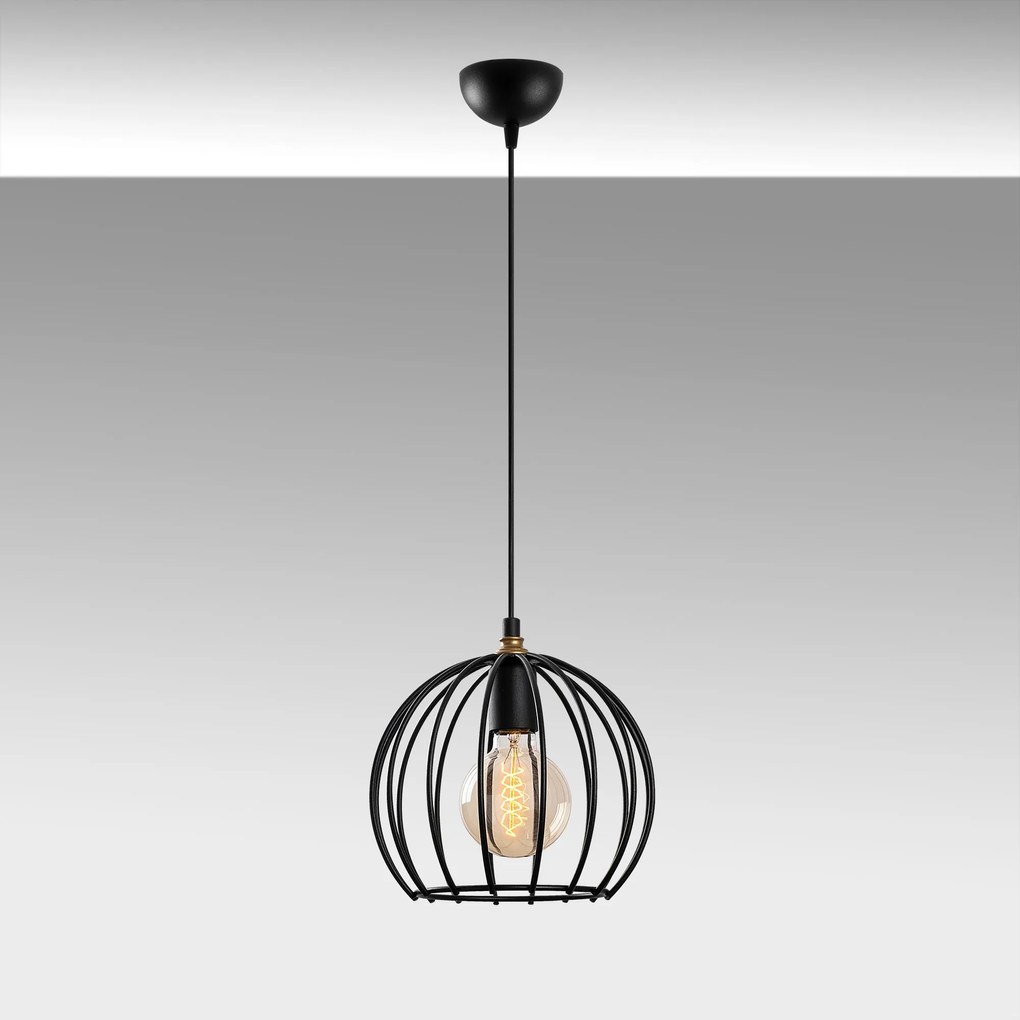 Candeeiro de Teto Teltrio – Preto e Dourado – 25 x 25 x 36-116 cm