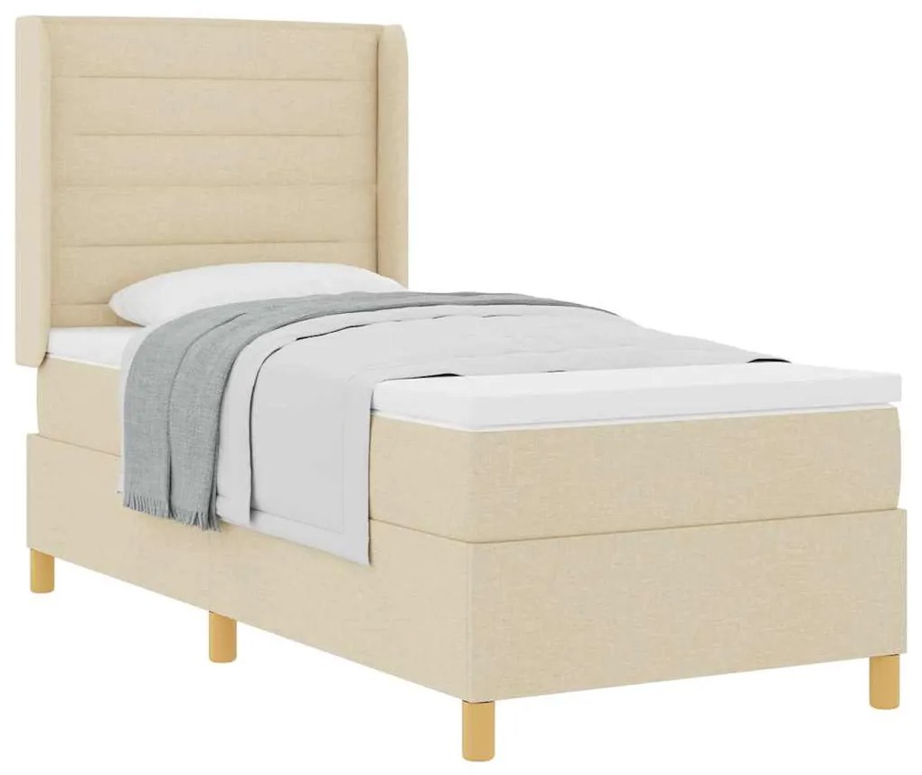 Cama Box com Colchão Creme 90x200 cm, Tecido