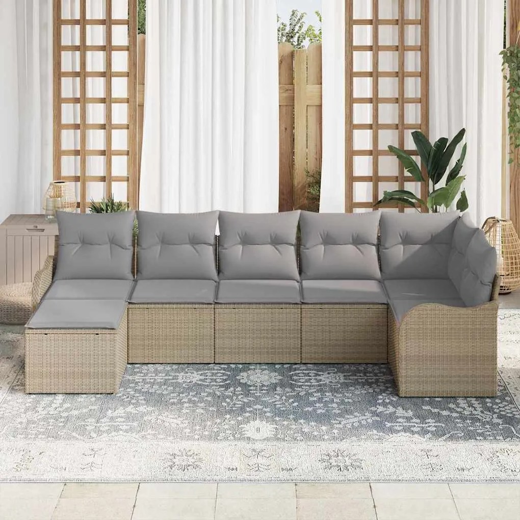 Conjunto de Sofá de Jardim vidaXL 7 Peças com Almofadas Bege Rattan Po