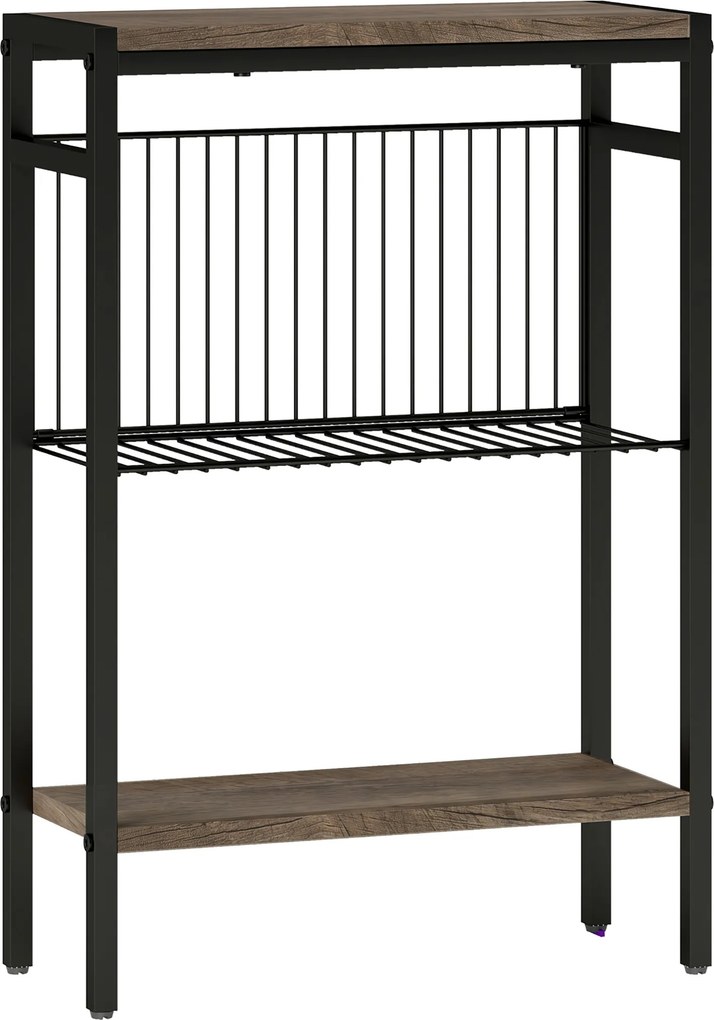 HOMCOM Mesa Auxiliar Estreita de 3 Níveis Mesinha Auxiliar Industrial com Prateleiras Abertas e Estrutura de Aço  43x18x62,5 cm Cinza | Aosom Portugal
