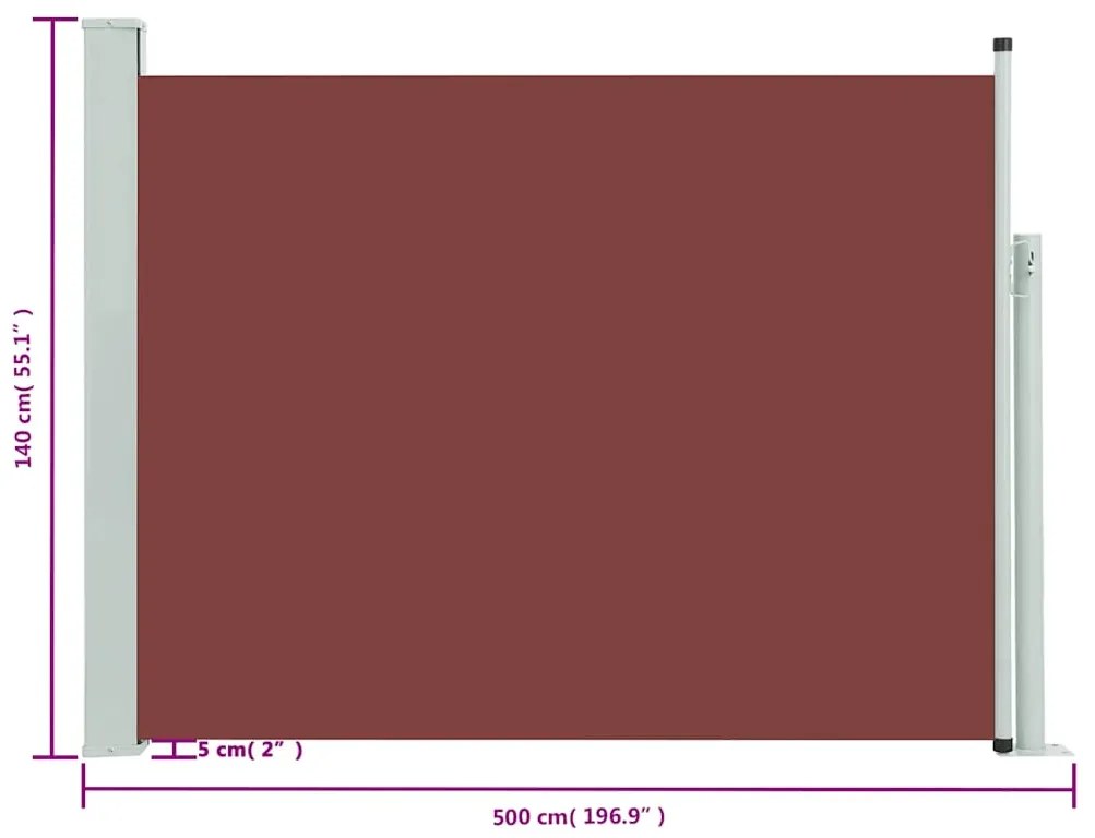 Toldo lateral retrátil para pátio 140x500 cm castanho