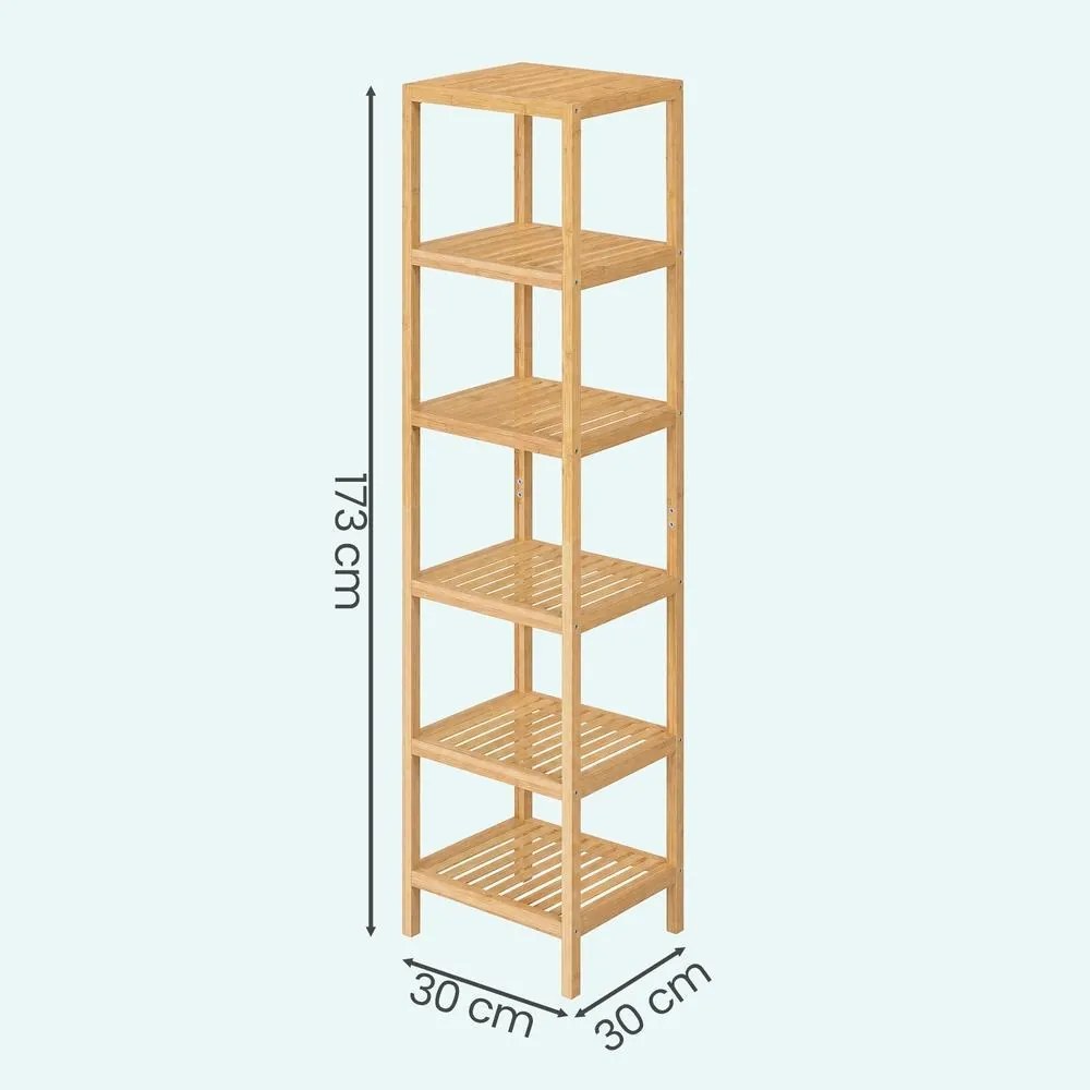 Estante de casa de banho, sala em bambu, com 6 prateleiras ajustáveis, 33 x 33 x 178,5 cm, cor natural