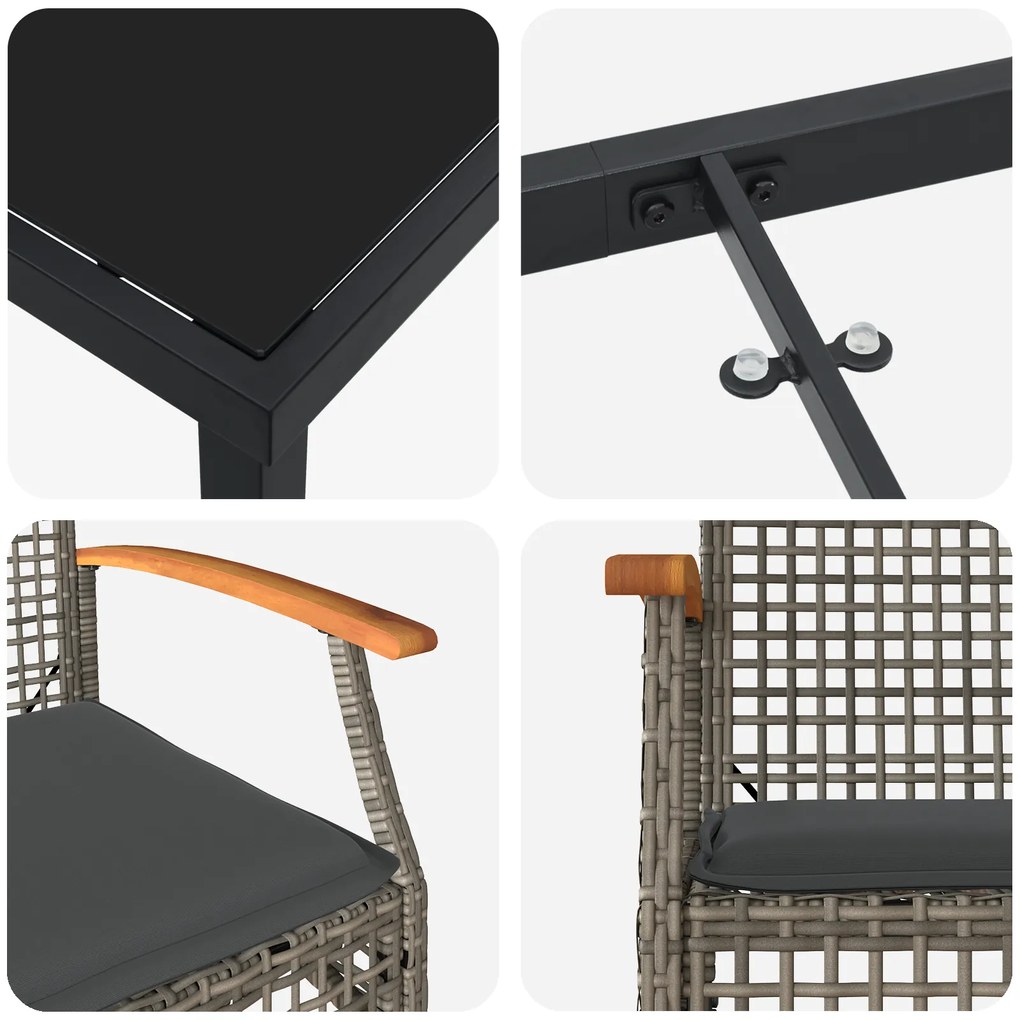 Conjunto de Jantar de Jardim 9 Peças com Almofadas Cinza Poli Rattan