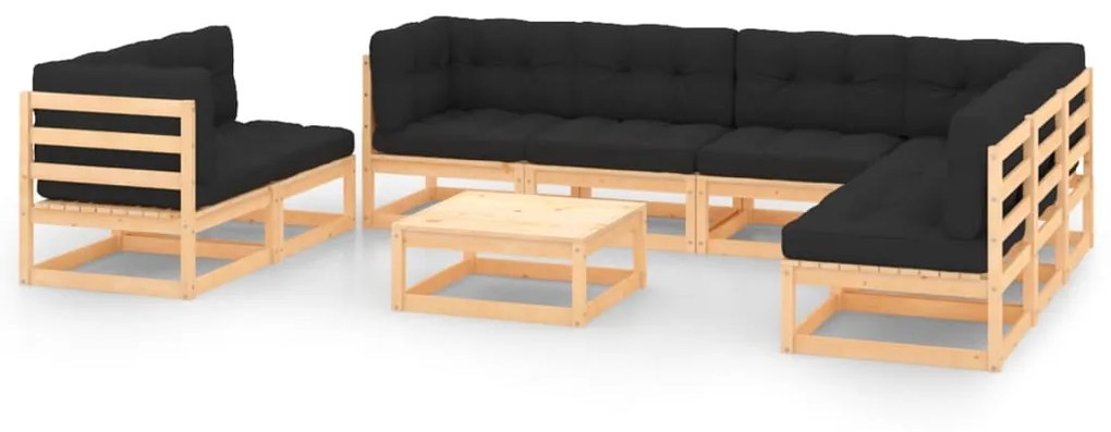 9 pcs conjunto lounge de jardim c/ almofadões pinho maciço