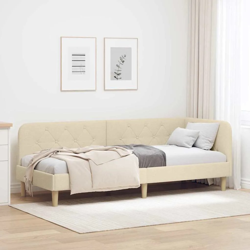 vidaXL Estrutura de Cama de Canto Creme 80 x 200 cm tecido
