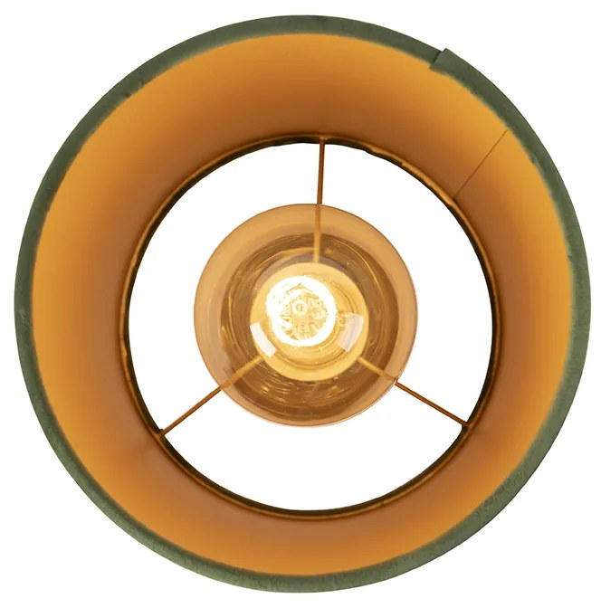 Candeeiro de teto com abajur de veludo verde com dourado 20 cm - Combi Preto Country / Rústico
