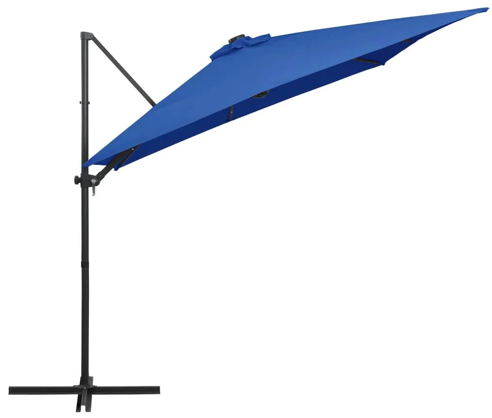 Guarda-sol cantilever luzes LED/poste aço 250x250 cm azul ciano
