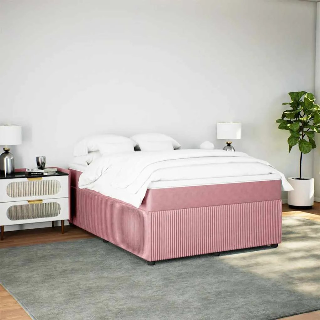Cama com molas/colchão 160x200 cm veludo rosa