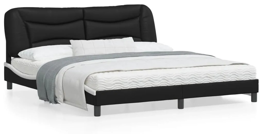 3208021 vidaXL Estrutura de cama c/ cabeceira couro artificial preto e branco