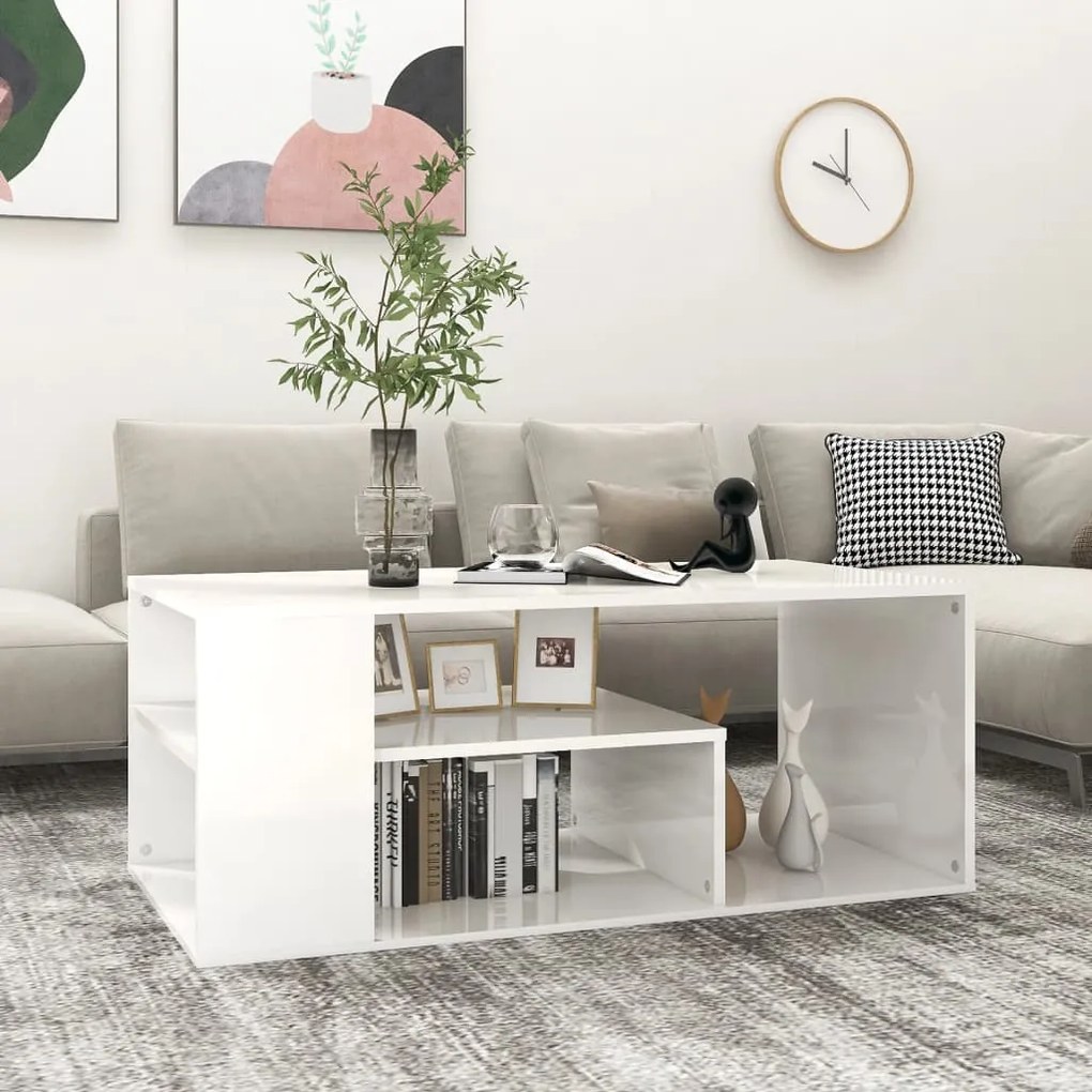 Mesa de centro 100x50x40 cm derivados madeira branco brilhante