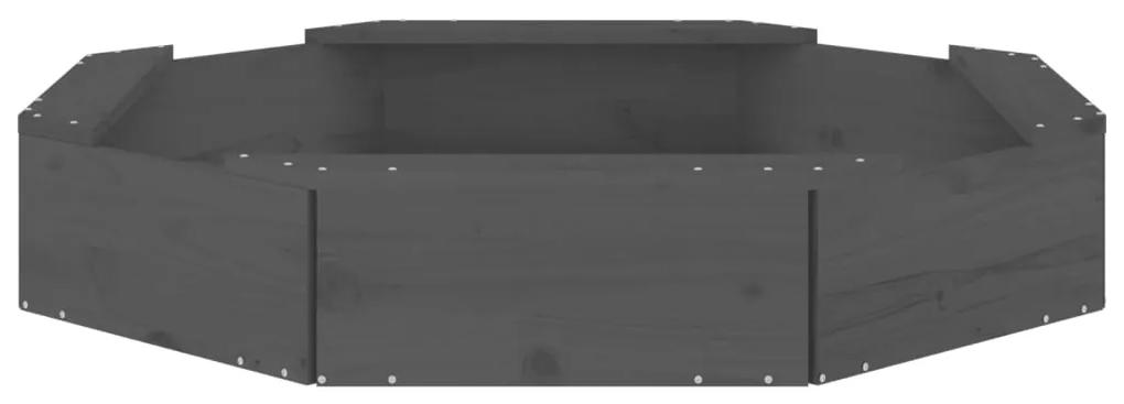 Caixa de areia octogonal com assentos pinho maciço cinzento