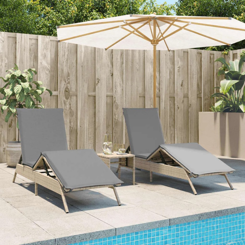 vidaXL Espreguiçadeiras com almofadões 2 pcs vime PE bege