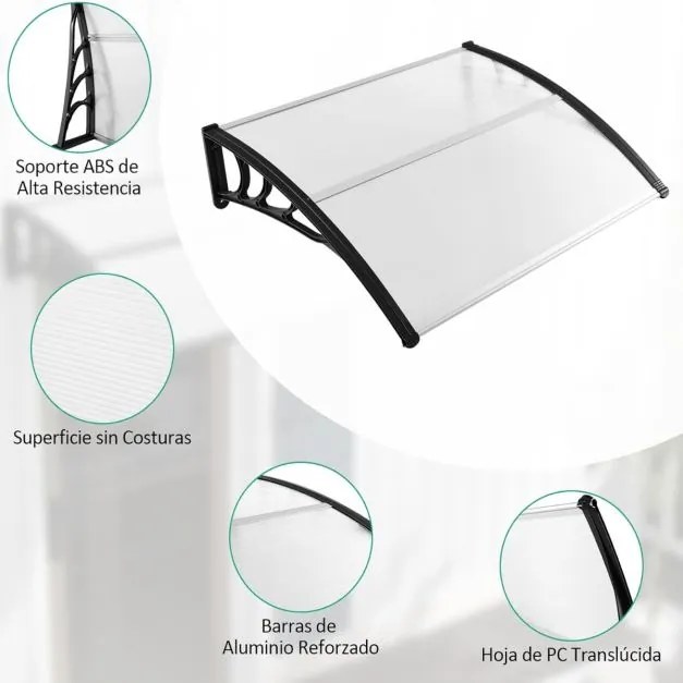 Toldo para porta de entrada Telhado exterior com proteção solar contra chuva Toldo transparente em alumínio 122x99x28cm Preto