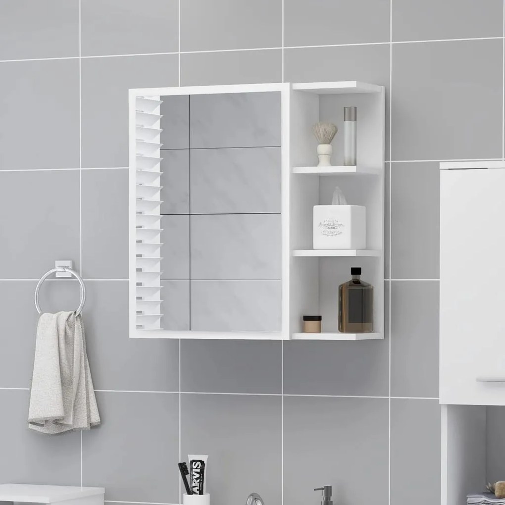 803308 vidaXL Armário de WC c/ espelho 62,5x20,5x64 cm contraplacado branco