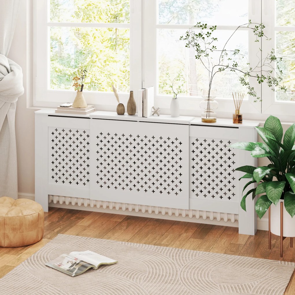 Cobertura para radiador ajustável 136-200 x 21,5 x 91,7 cm, design contemporâneo, comprimento extensível , branco